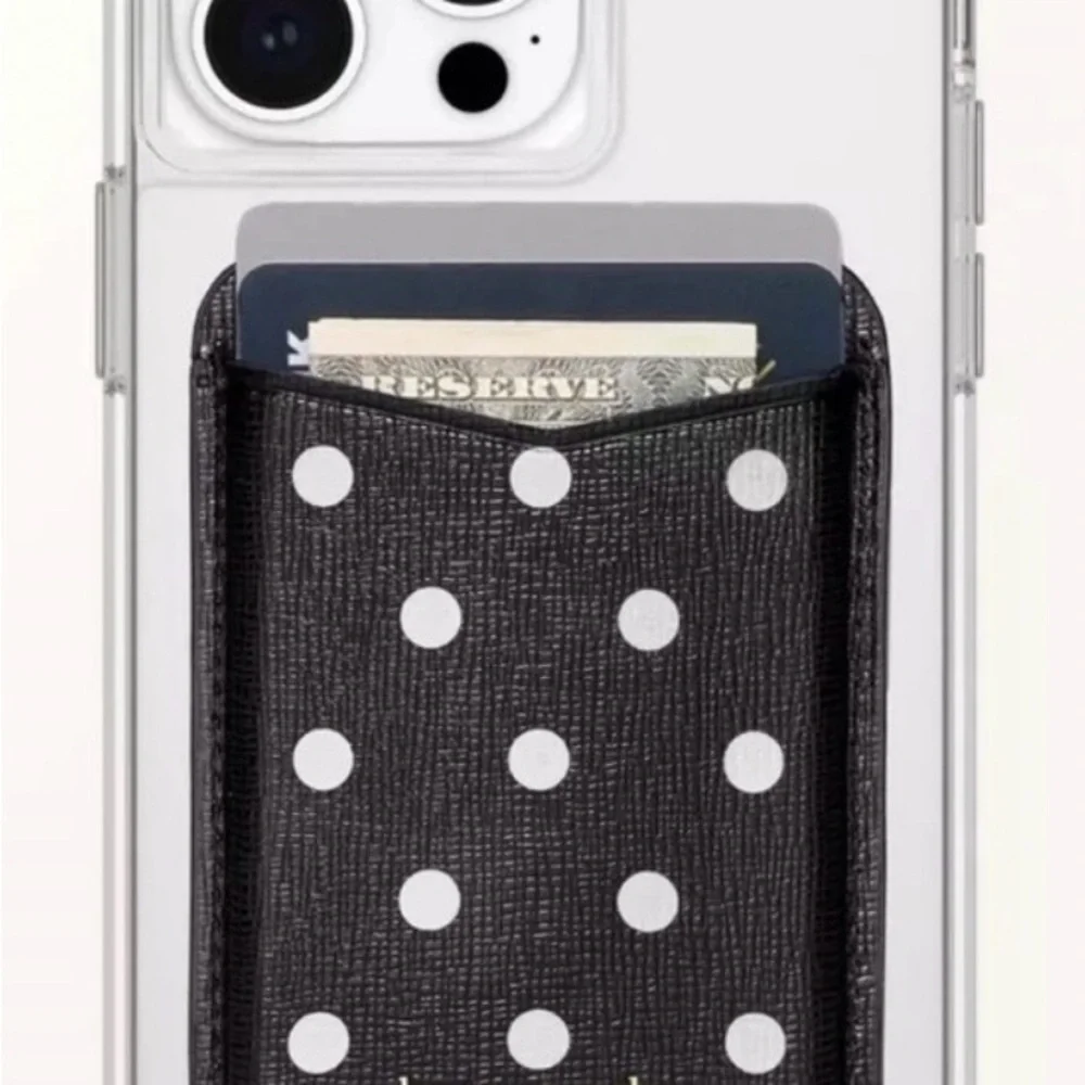 Kate Spade Black with White Polka Dot magsafe Card Holder New in box.